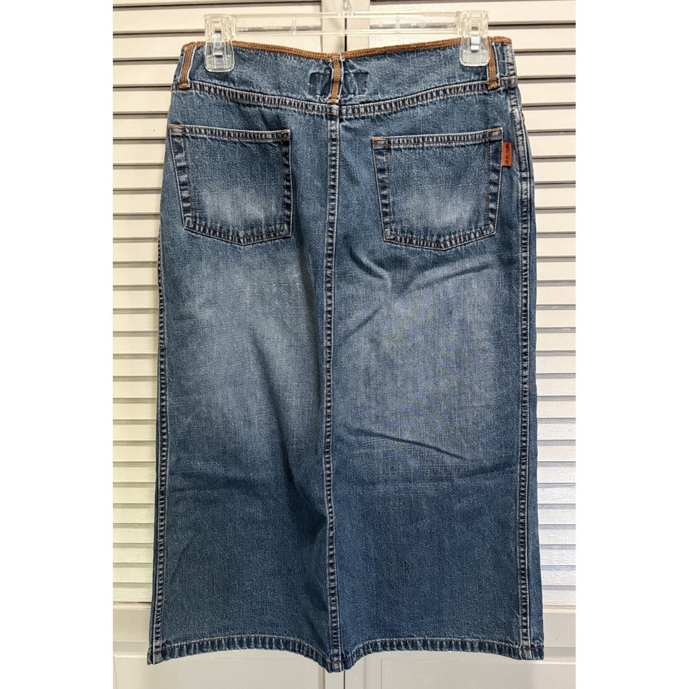 Route 66 Vintage Denim Skirt Zip Pockets Slit Logo Size 5/6 Cotton Embroidery - Picture 3 of 5